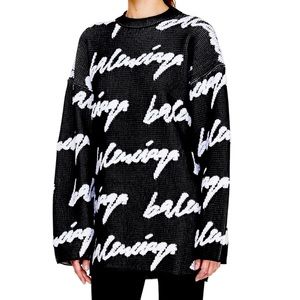 Balenciaga Black Scribble Logo Sweater Size M